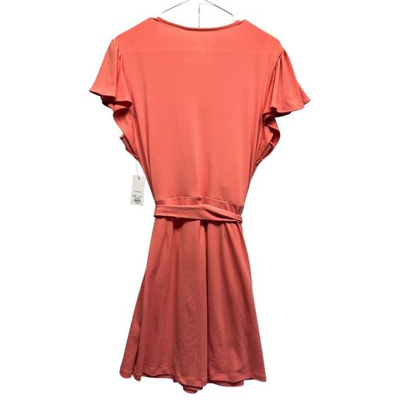 NWT Nine West Coral Faux Wrap Dress Flutter Sleeves Tie Waist Size L - Picture 8 of 10